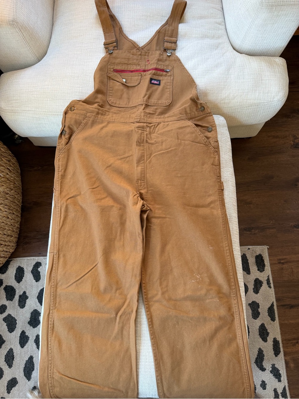 Dickies Brown Cargo Bib Overalls with Red Accent